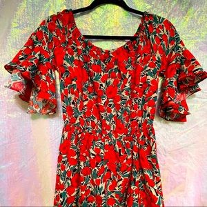 Vintage red floral salsa Dress
